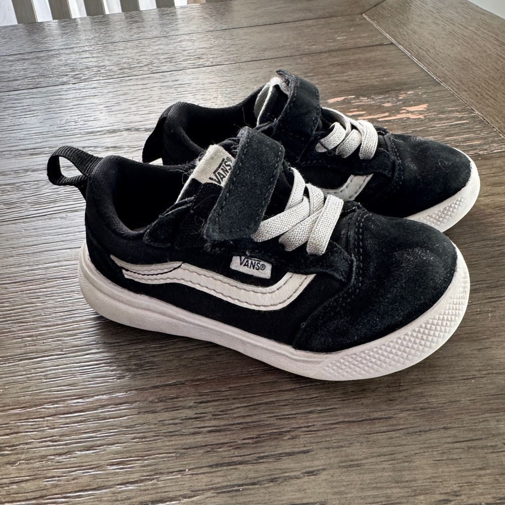 Vans Kids Black and White Velcro Sneakers
